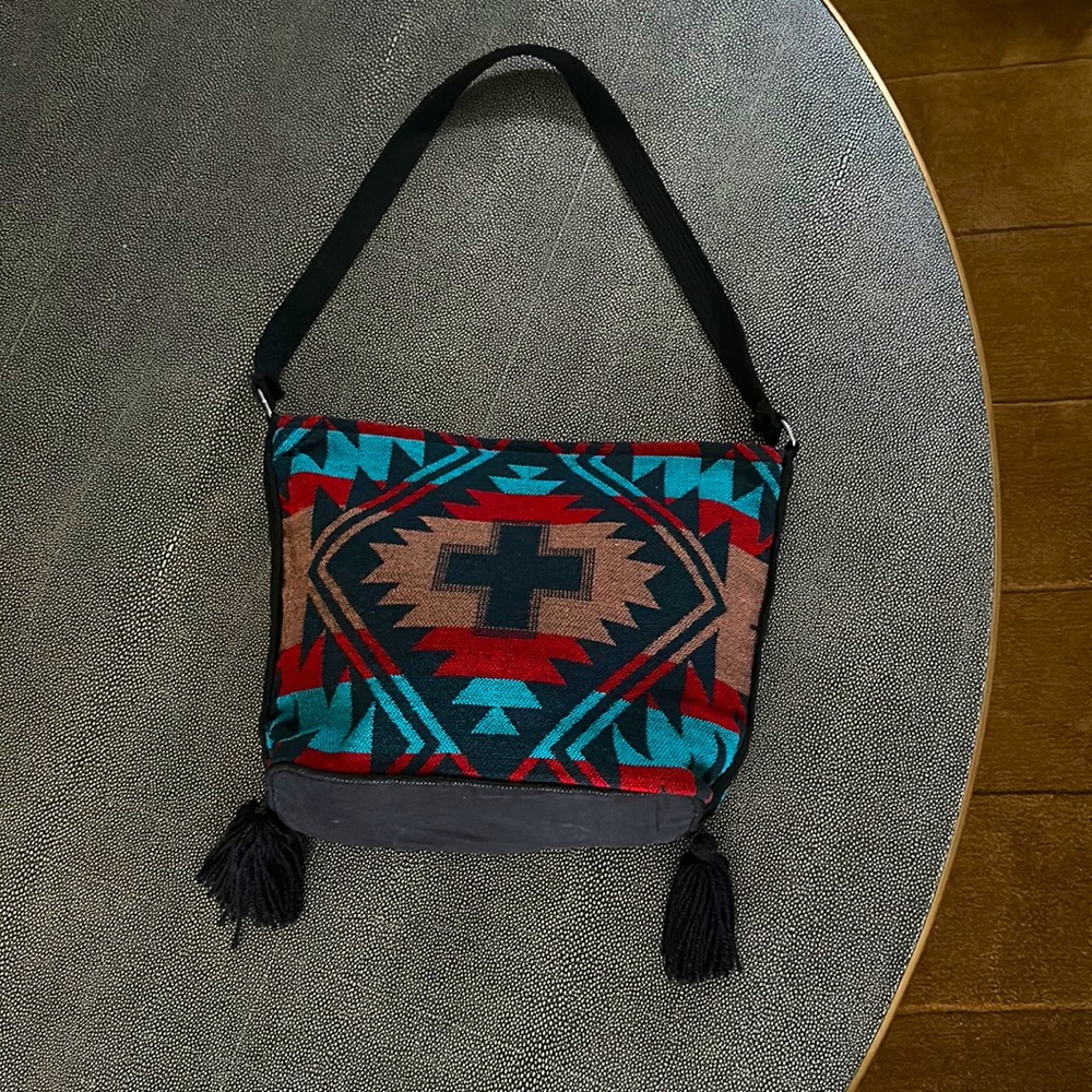 South Western Pattern Print Tassel Tote Bag